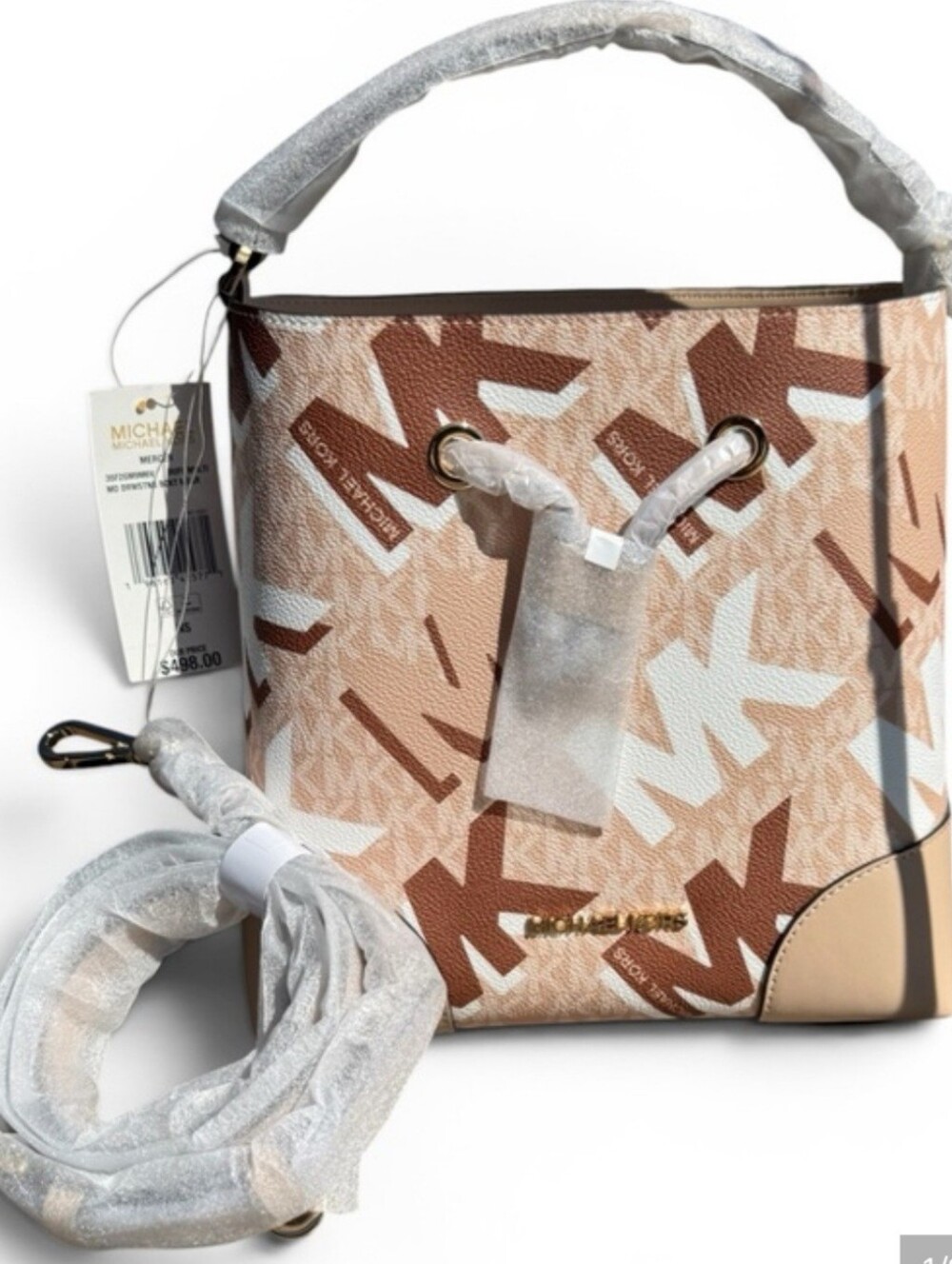 Michael Kors bucket bag mercer medium drawstring messager bag buff multi purse - Picture 7 of 8